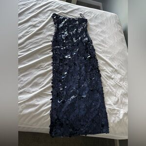Runway Navy Blue sequin strapless gown 
Size L